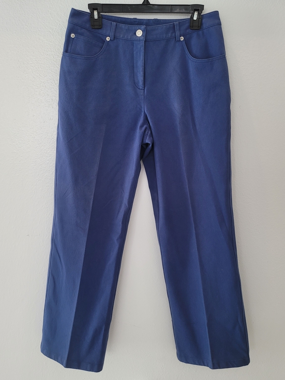 St John Sport Pants Women 8 High Waisted Navy Blue Cotton Twill Casual Silv Logo